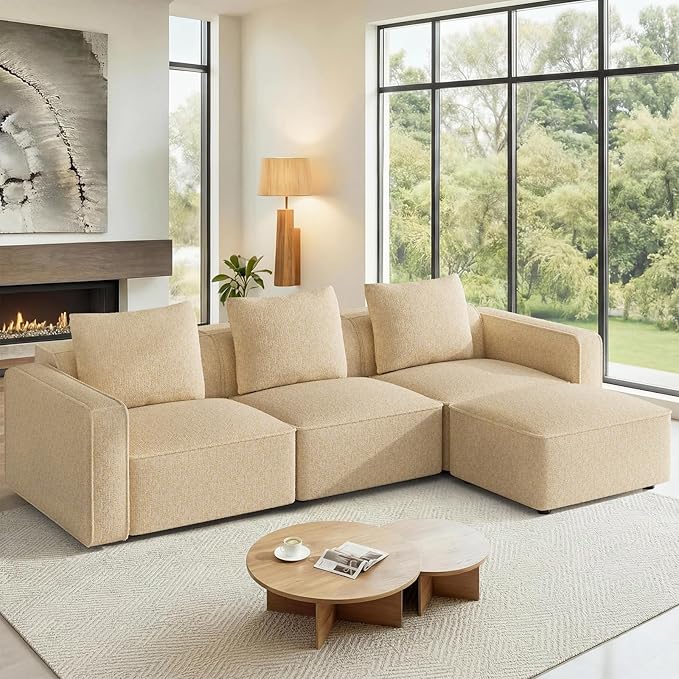103 Sectional Couch Locked-in Modular Sectional Sofa Wood Frame Couches for Living Room 22 Deep Seat L Shaped Couch with Ottoman Chenille Cloud Sofa Tool-Free Setup Sofas for Living Room