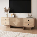 66 Fluted TV Stand Boho TV Consoles for Living Room Modern Entertainment Center with Storage Media Console Cabinet for 75 inch TV(Oak)