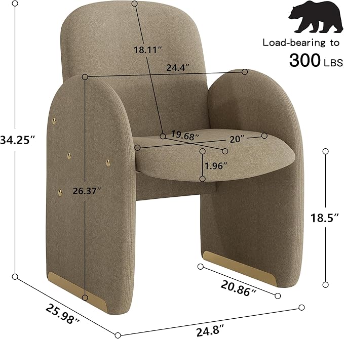 YOUTASTE Oversized Velvet Accent Chair for Living Room Mid-Century Modern Dining Room Arm Chair with Gold Metal Legs 300 LBS Capacity Comfy Upholstered Office Single Sofa Sandy Brown
