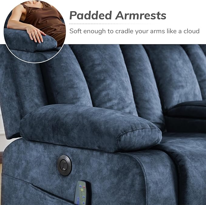 Power Recliner Sofa with Drop Down Table Heat &amp Massage Reclining Sofa Couch with Cup Holders USB &amp Type-C Ports Recliner Couch for Living Room RV Office Apartment
