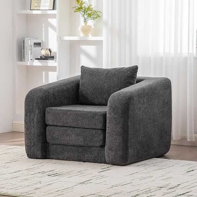 KEIKI 40 Foldable Sofa Bed Chair with Armrests No-Assembly Chenille Cloud Mattress for Home Office Break Area Meditation Space Guest Bed &amp Multifunctional Living Zones