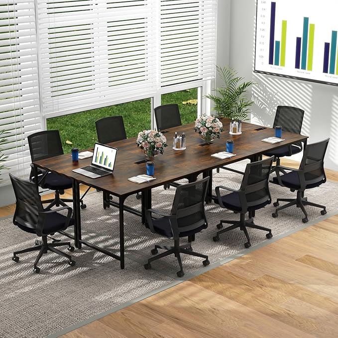 32 Inch Computer Desk Set of 6 Modern Writing Desk with Heavy-Duty Metal Frame Storage Bag &amp Charging Station Rectangular Home Office Workstation Table for Conference Study &amp Meeting Room