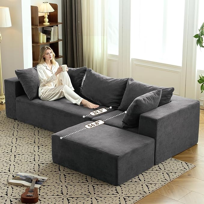 Vamcheer Modular Sectional Sofa - Modern L Shaped Boneless Couch with Deep Seat Upholstered Sectional Couches for Living Room Bedroom Office No Assembly Required Gray
