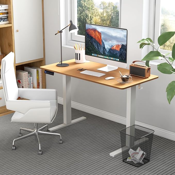 Giantex Electric Standing Desk Height Adjustable Stand up Desk with 3 Memory Heights 2 Hanging Hooks 2 Cable Management Holes Sit Stand Home Office Computer Desk (Natural 48x24 Inch)