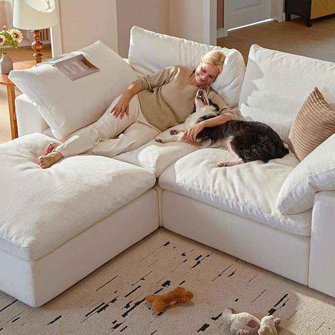 Modular Sectional Sofa 78.7 L Shaped Modern Sofa Modular Sectional Cloud Couch with Ottoman Modern Cloud Sectional Couches for Living Room Deep Seat Sofa with Washable Cover