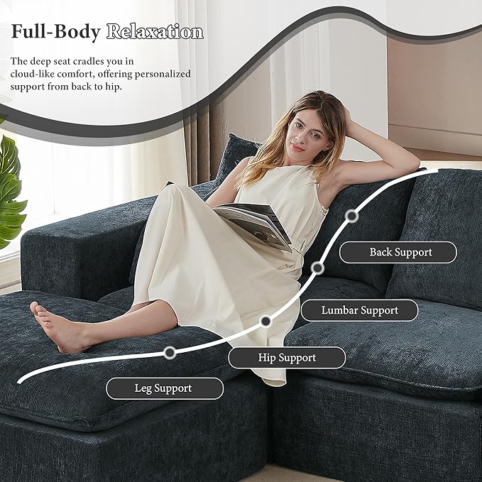 110 Sectional Couches for Living Room Boneless Couch Upholstered Cloud Couch Sectional Modular Sectional Sofa with L Shaped (Chenille-Dark Grey 4 Seat+2 Ottoman)