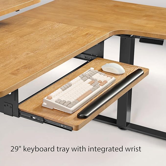 EUREKA ERGONOMIC L Shaped Standing Desk w Solid Wood Tabletop61 Electric Corner Computer Desk Adjustable Height Desk w Keyboard TrayDual MotorLED Monitor StandRight/Oak
