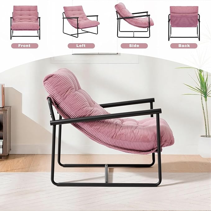Modern Accent Chair for Living RoomArm Chair with Metal FrameUpholstered Armchair with Soft Cushion for Bedroom Lounge Reading Room (Pink)