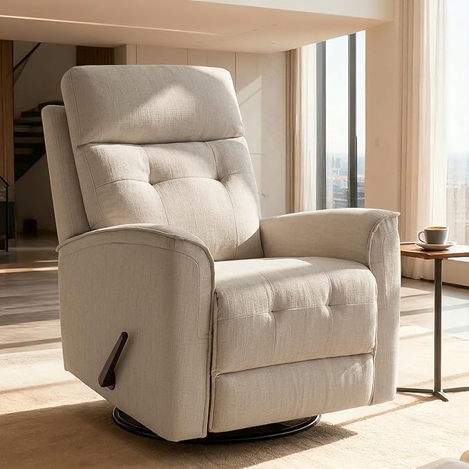 Swivel Rocker Recliner Chair for Adults Rocking Chair Small Swivel Recliner for Small Spaces Living Room Bedroom RV(Beige)