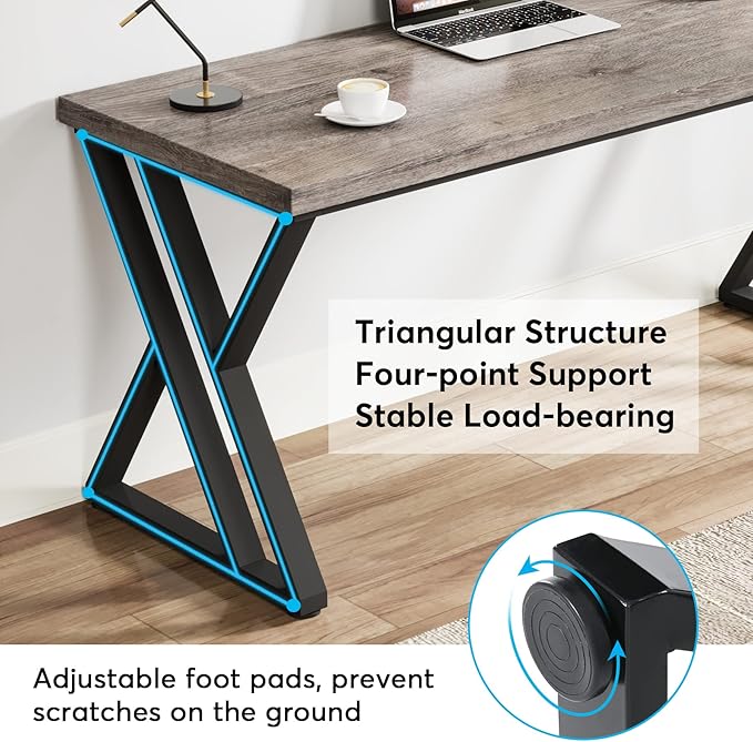 Tribesigns Writing Computer Desk 55 inch Heavy Duty Study Desk with Z-Shaped Metal Leg Modern Simple Home Office Computer Desk Grey