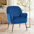 Velvet Accent Chair Upholstered Modern Leisure Single Sofa Side Living Room Chair Comfy Tufted Back Armchair with Metal Legs for Waiting Room/Bedroom/Office/Reading Room Blue
