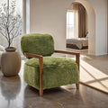 Modern Luxury Reading Chair with Wooden HandrailComfortable Faux Fur Side Chair Accent Chair for ApartmentLiving RoomOfficeStudyGreen.