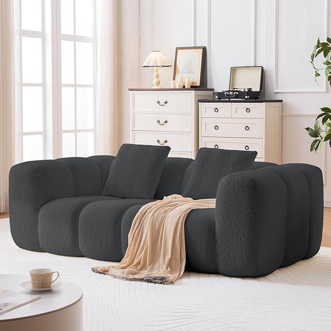 Loveseat Sofa Comfy Deep Seat Boneless Couch with 2 Pillows Modern Cloud Couch Upholstered 3-Seater Boucle Couches for Living Room Bedroom Apartment(Grey)