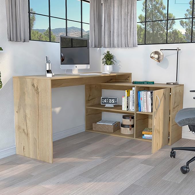 L-Shaped Desk Extended Desk Computer Desk Office Desk Writing Work Study Table for Home Office Light Oak