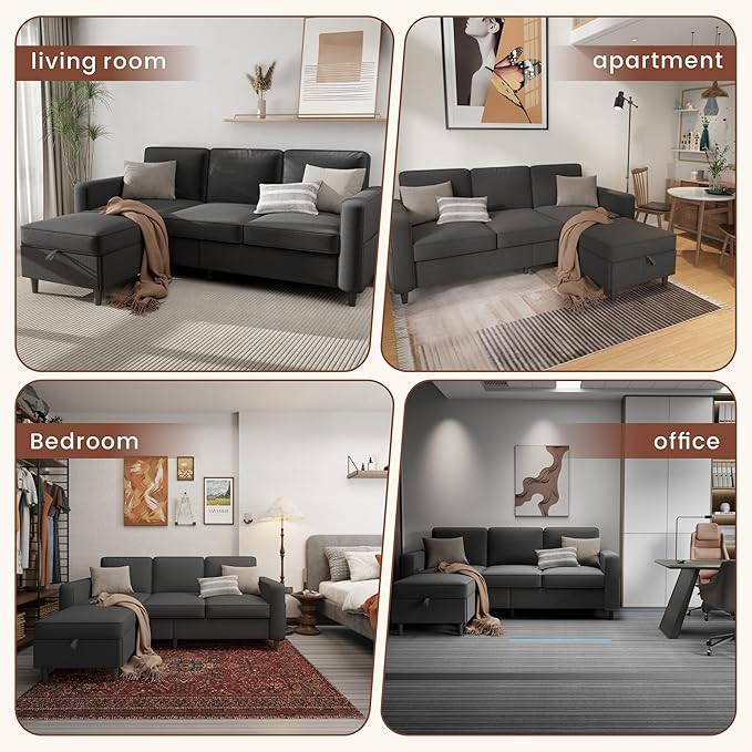 Sectional Couches for Living Room - Deep Seater Couch Living Room-Comfy L Shape Modular Sofawith Storage Chaise-Washable Covers-Suitable for Living RoomsApartmentsRooms and Offices-Dark Gray
