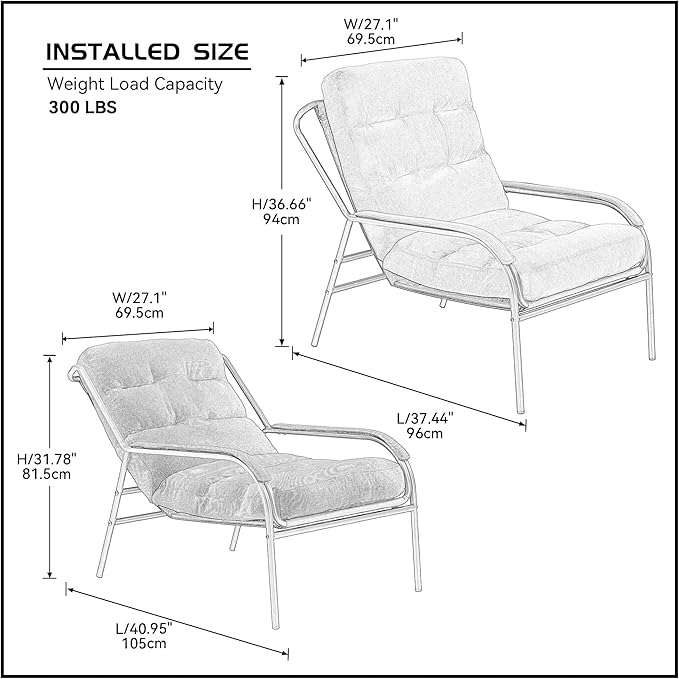 Lounge Recliner Chair Leisure Chair Studio Chairs Iron Arm Club Chair with Metal Legs Moveable Cushion for Living Room (Turquoise)