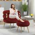 Velvet Accent Chair with OttomanModern Upholstered Armchair Tufted Chair with FootstoolSingle Sofa Chair with Metal Legsfor Living RoomApartmentBedroom (Wine Red-Chair and Ottoman)