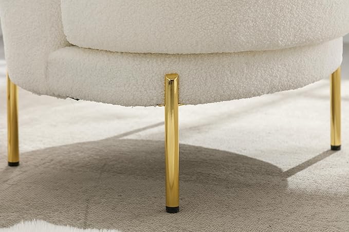 28.4 W Accent Chair Upholstered Curved Backrest Reading Chair Single Sofa Leisure Club Chair with Golden Adjustable Legs for Living Room Bedroom Dorm RoomIvory Boucle