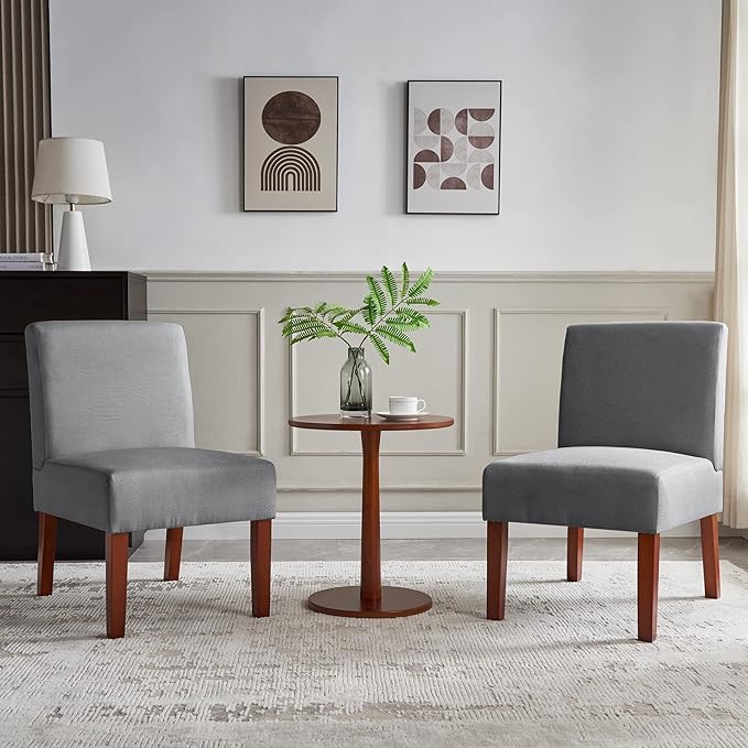Upholstered Accent Chairs Set with Matching Table 2pcs Slipper Chair Decorative Accent for Living Room Waiting Room Guest Lobby (Grey)