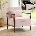 Accent Chair Comfy Modern Mid-Century Accent Chairs with Storage Corduroy Upholstered Lounge Armchair with Solid Wood Reading Side Single Sofa for Living Room/Office/Balcony/Bedroom-Pink