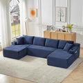 KIVENJAJA 133.5 Oversized U Shaped Sectional Cloud Couch Corduroy Modular Sectional Sofa with Cup Holders &amp Side Pockets Modern Deep Seat Boneless Couches for Living Room Apartment Blue