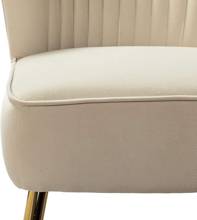 HULALA HOME Velvet Accent Chair Modern Upholstered Cute Side Chair with Gold Metal Legs Armless Wingback Slipper Chair Comfy Living Room Chair for Bedroom Guest Room VanityTAN