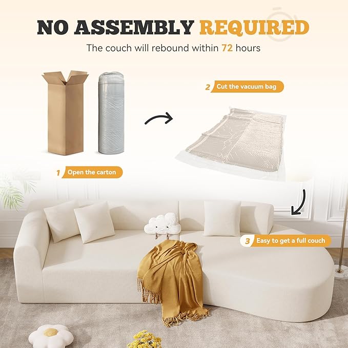 126 Modular Sectional Sofa Modern Cloud Curved Couch with Deep Seat Upholstered Oversized Couches for Living Room No Assembly Required Beige Chenille Fabric 1PCS
