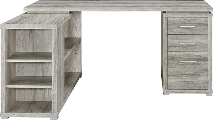 Coaster Home Furnishings - Yvette - Engineered Wood - 3-Drawer Computer Desk with File Cabinet and L-Shaped Desk with 5 Adjustable Compartments - Home Office - 60-Inch - Grey Driftwood - 801516