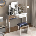 39.4‘’Silver Mirrored Desk Vanity Set Makeup TableMDF Silver Dressing Table with 2 Drawer Vanity Desk for Women Girls Home OfficeLiving Room Office Den (Mirrored Desk)