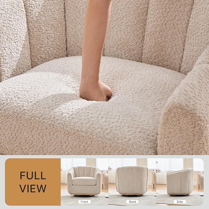 Velvet Swivel Chair Accent Chair 31.9 W Modern Upholstered Pumpkin Barrel Chair Single Sofa Armchair for Living Room Bedroom Wheat.