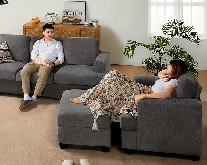 VanAcc Sofa Comfy Sofa with Extra Deep Seats Modern Sofa- Ottoman Couch for Living Room Apartment Lounge Grey Bouclé