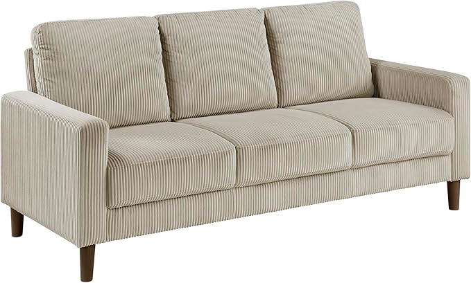 Lexicon Modern Sofa Corduroy Fabric Upholstered Living Room Sofa Couch with Brown Legs Track Arms Comfy Couch for Living Room/Bedroom/Apartment 3-Seater Taupe