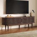 LINSY HOME 58 Fluted TV Stand for TVs up to 65 Inch Mid Century Modern Entertainment Center with Storage Cabinet and Sliding Doors Farmhouse Wood Media TV Console for Living Room Bedroom Walnut