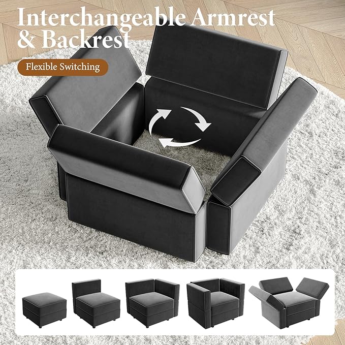Vesgantti Sectional Couches with Storage Seats 118 L Shaped Convertible Modular Sectional Sofa 4 Seat &amp 2 Ottomans Velvet Storage Chaises Deep Seat Couch for Living Room Bedroom Apartment Gr