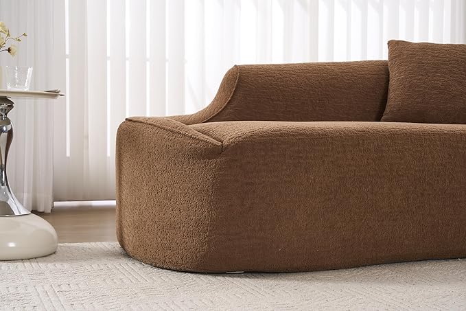 68 Curved Loveseat Sofa Modern Chenille Floor Couch with Pillow No Assembly Deep Seat Chaise Lounge for Bedroom Apartment Living Room Brown