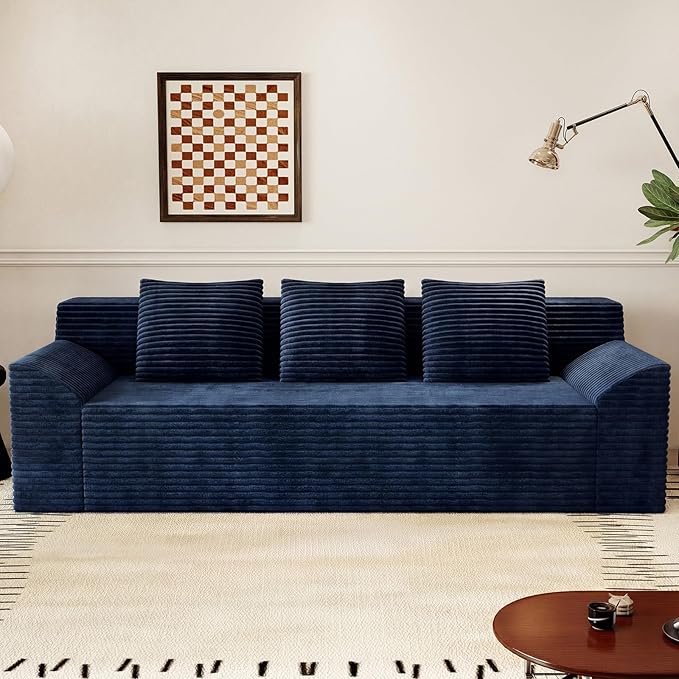 71Cloud Loveseat SofaModern 2-Seater Boneless Couch with 3 Pillows &amp Side PocketSoft Corduroy Love seatCompressed FoamDeep SeatNo Assembly for Living RoomBedroomApartment(Tilted ArmrestBl