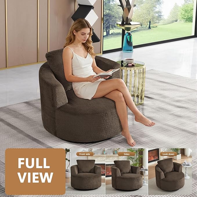 mikibama 39.4 W Swivel Round Chair Oversized Upholstered Sofa 360 Degree Swivel Barrel Chair Corduroy Comfy Deep Seat Sofa Chair for Living Room Bedroom Apartment