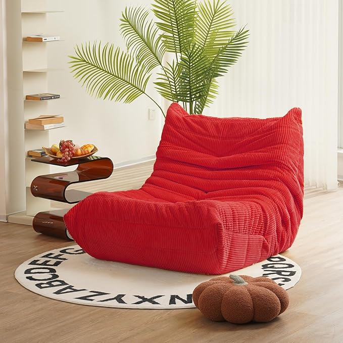N&ampV Fireside Mid Century Armless Floor Sofa Soft Premium Corduroy Floor Lounge Chair Foam Sofa Accent Chair for Living Room Bedroom and Office (Red)