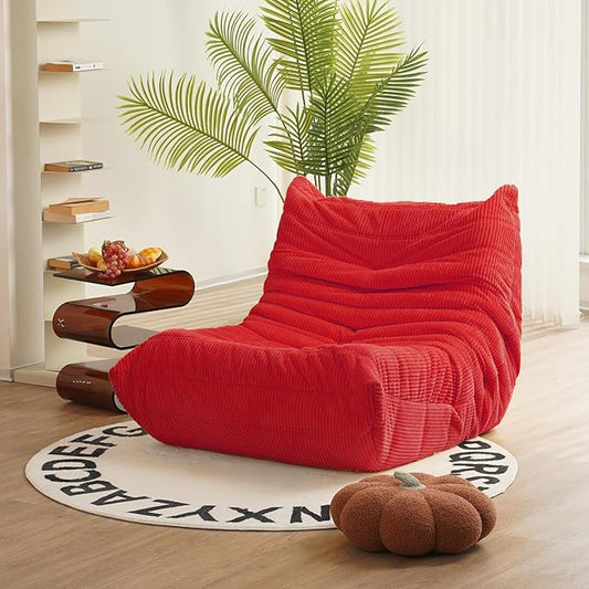 N&ampV Fireside Mid Century Armless Floor Sofa Soft Premium Corduroy Floor Lounge Chair Foam Sofa Accent Chair for Living Room Bedroom and Office (Red)