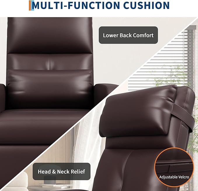 Power Recliner Chair Electric Recliner with Adjustable Back PU Leather USB Charging Port &amp Side Pockets Overstuffed Home Theater Seat for Living RoomBrown