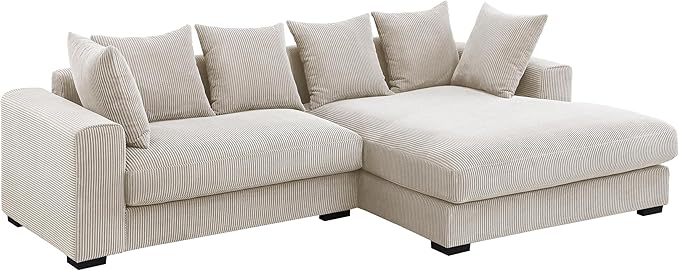 U-Shaped Cloud Sectional Couch Symmetrical Modular Compressed Boneless Sectional Sofa with Chaise Lounges and Console Plush Corduroy Boneless Corner Sofa for Living Room