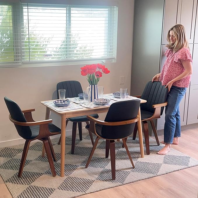 Swivel Dining Chairs Set of 2 Mid Century Modern Dining Chairs with Walnut Craftsmanship Upholstered Faux Leather  Wooden Arms and Legs Kitchen Chairs with Arms for Kitchen/Living Room - Beige