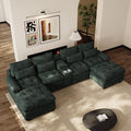 134 Oversized Green Sectional Couches for Living Room with Glitter Fabric Fluffy Couch with Chaise Lounge&ampTufted Buttons U Shaped Sofa Set Chenille 6 Seater Couch with 2 Ottoman &amp Storage
