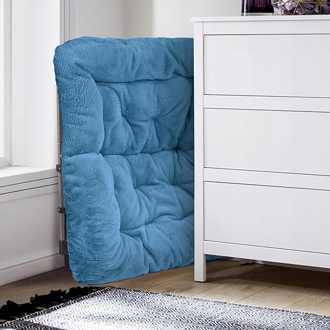 Walsham Folding Comfy Chair Faux Fur Soft Cozy Lounge Reading Papasan Chair for Adults Kids Bedroom Living Room Dorms Small Space Blue