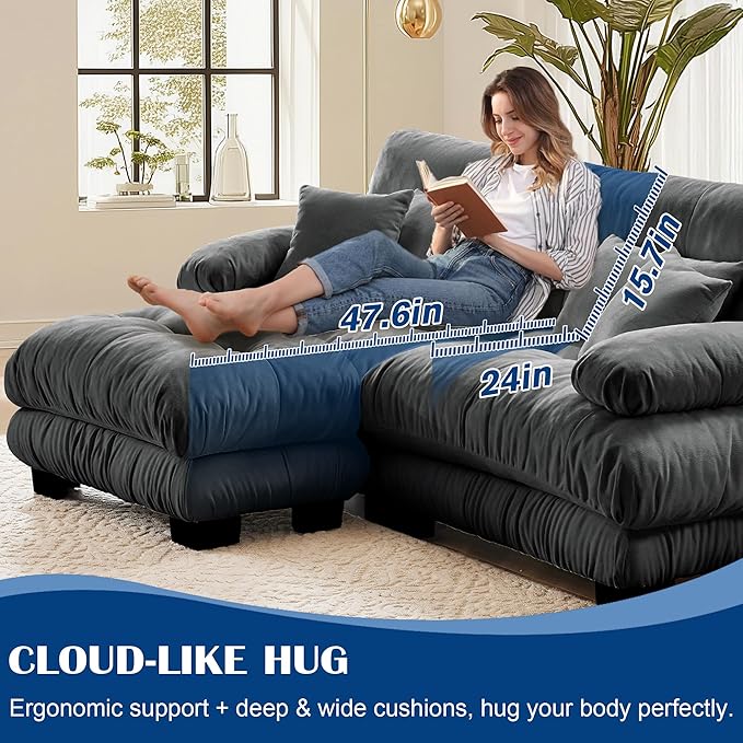 Cloud Couch Sectional Couch for Living Room L Shaped Sofa with Ottoman Oversized Loveseat Sofa Chenille Dark Grey