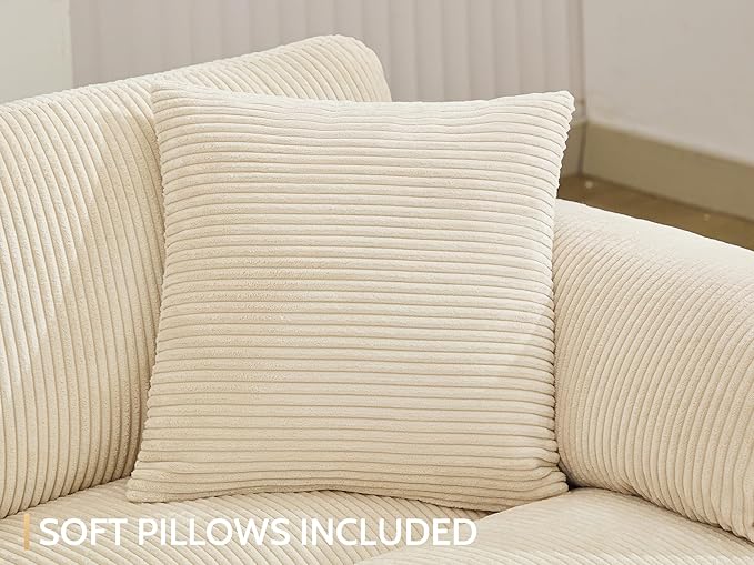 DRMBOOK 88'' U Shaped Modular Sectional Cloud Couch Comfy Corduroy 4 Seater Sofa with Curved Armrest Modern Deep Seat Modular Sofa for Living Room (Cream Beige 3 Seat+1 Corner+1 Ottoman)