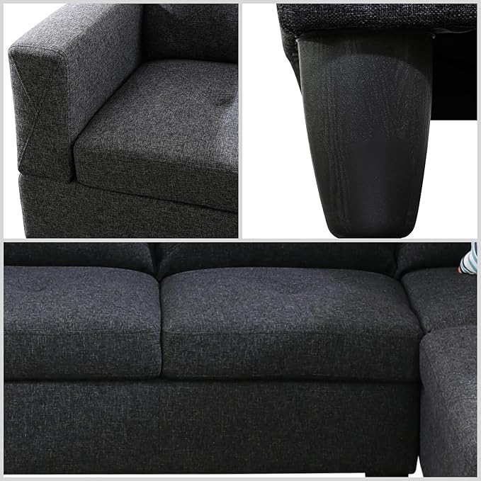 L Shaped Couch Modular Sectional Sofa with Chaise Modern Modular Sofas Furniture Sofa Couches for Living Room/Apartment/Office/Bedroom Black Grey