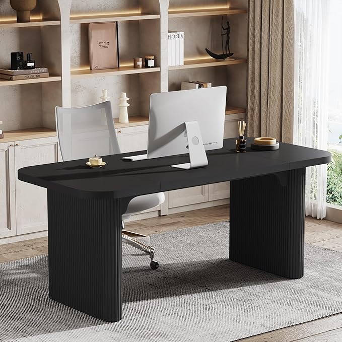 Tribesigns 62-Inch Rectangular Executive Computer Desk Large Modern Wood Writing Table with Double Pedestal for Home Office Easy to Assemble Chair Not Included (Black)