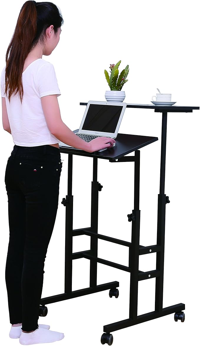 SDADI 2 Inches Carpet Wheels Mobile Desk Stand Up Height Adjustable Home Office with Standing and Seating 2 Modes for Room Black