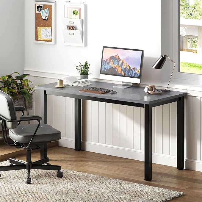 Need Computer Desk 47 inch Home Office Desk Modern Simple Style Home Office Gaming Desk Basic Writing Table for Study Student Black Metal Frame Grey